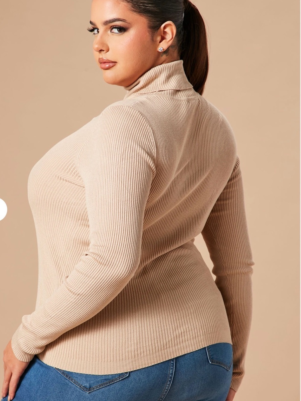 Ribbed Turtleneck Sweater - Cream - Picture 3 of 4